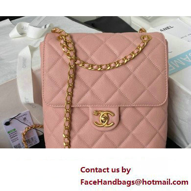 Chanel Grained Calfskin & Gold-Tone Metal Chain Backpack Bag AS4490 Pink 2023